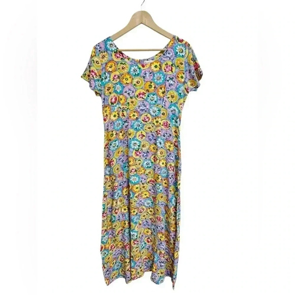 Jams World Short Sleeve Bright Floral Print Maxi Dress - size L VTG - Picture 1 of 5